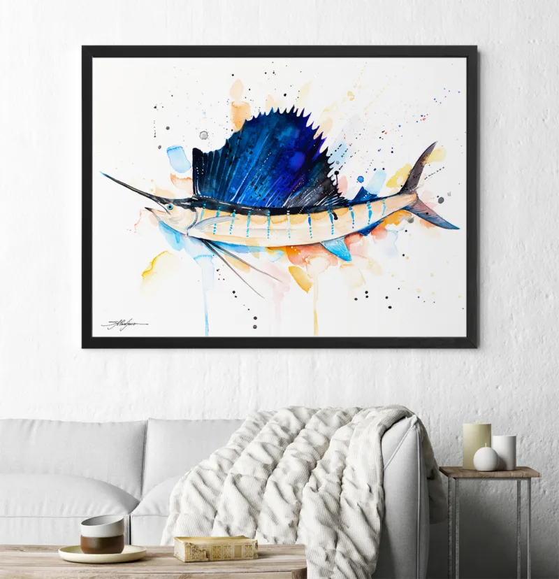 Atlantic sailfish watercolor painting, limited edition art print by Slaveika Aladjova, view 3