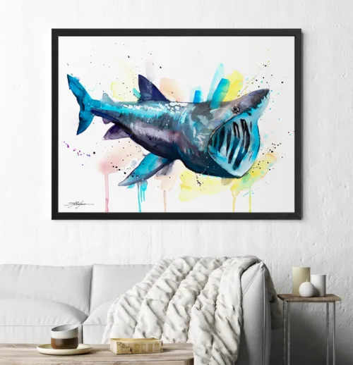 Basking shark watercolor painting, limited edition art print by Slaveika Aladjova