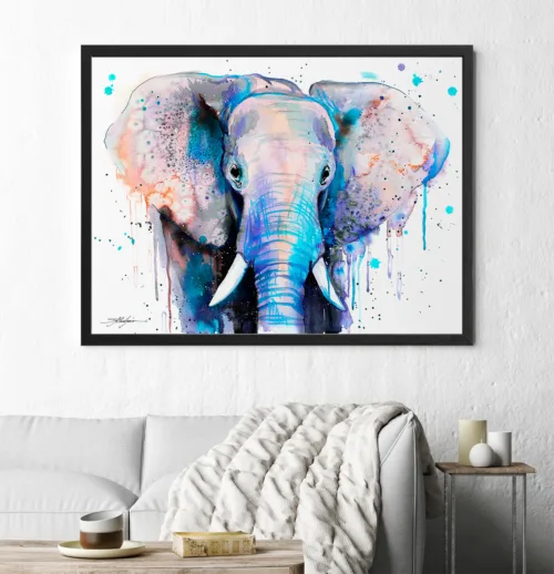 Blue Elephant Blue elephant watercolor painting, limited edition art print by Slaveika Aladjova