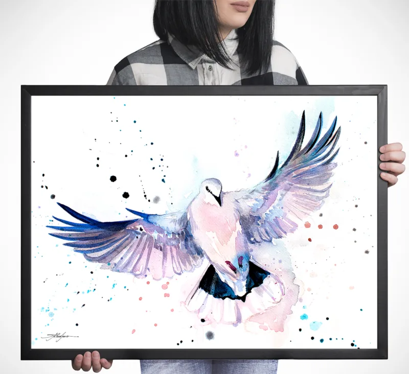 Dove watercolor painting, limited edition art print by Slaveika Aladjova, view 4
