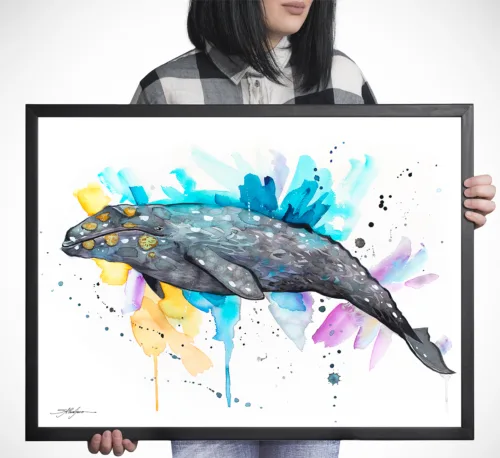 Gray whale watercolor painting, limited edition art print by Slaveika Aladjova, view 2