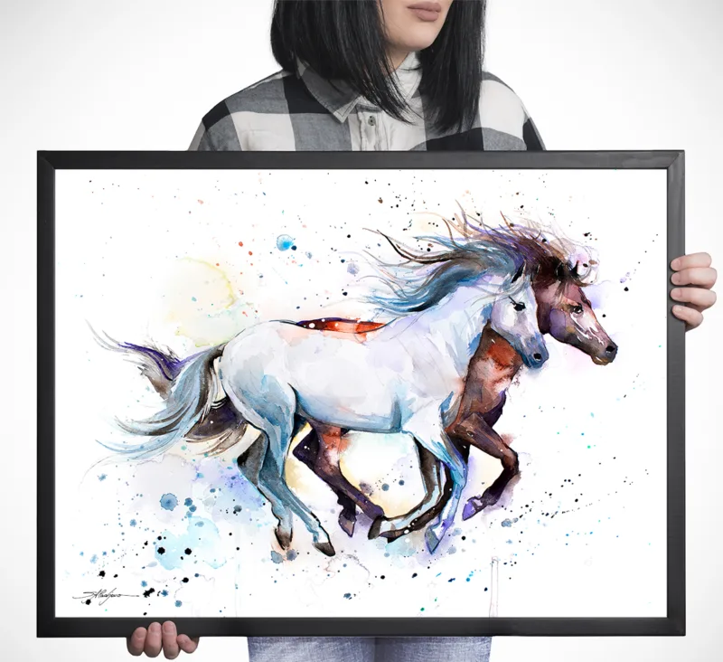 Running horses watercolor painting, limited edition art print by Slaveika Aladjova, view 2