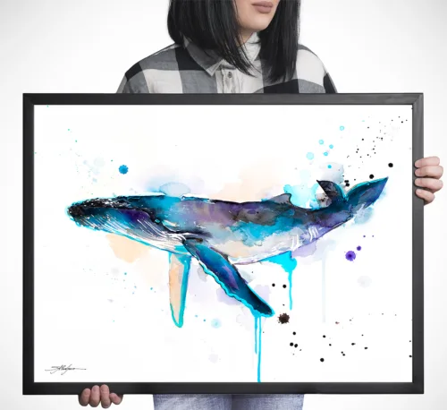 Humpback whale watercolor painting, limited edition art print by Slaveika Aladjova, view 2