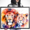 Lion and lioness side by side, watercolor painting, limited edition art print by Slaveika Aladjova, view 4