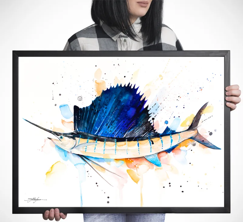 Atlantic sailfish watercolor painting, limited edition art print by Slaveika Aladjova, view 4