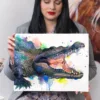 Alligator with open jaws, watercolor painting, limited edition art print by Slaveika Aladjova