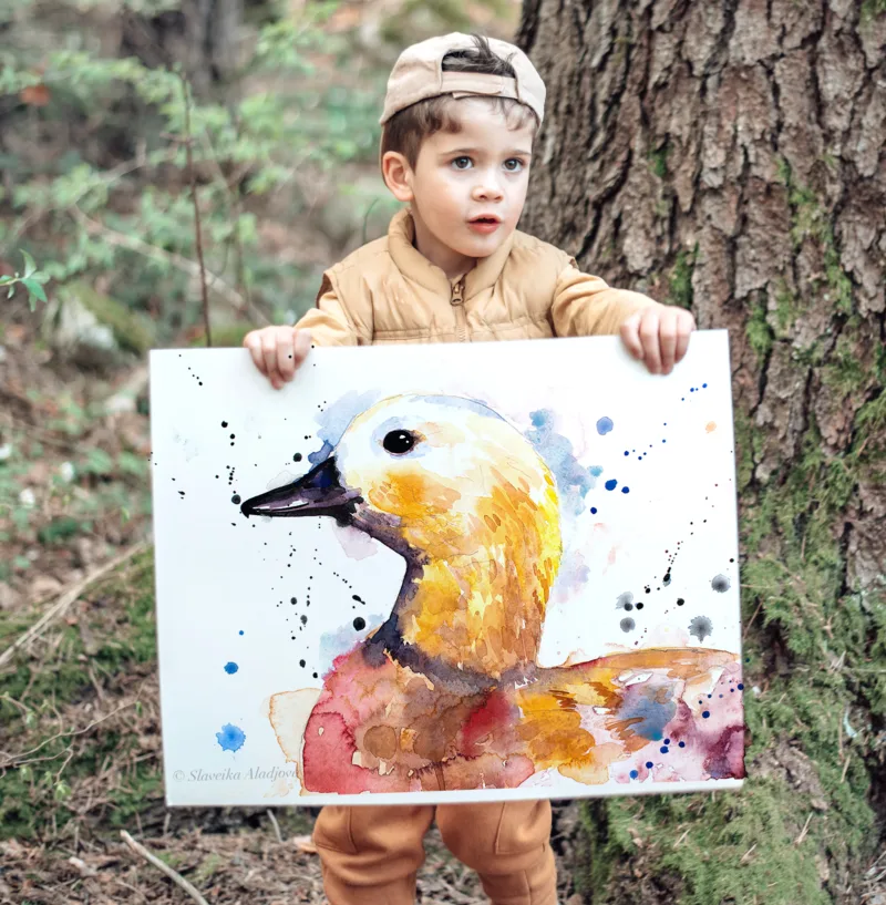 Ruddy shelduck watercolor painting, limited edition art print by Slaveika Aladjova, view 2