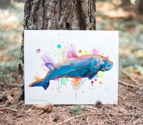 Dugong watercolor painting, limited edition art print by Slaveika Aladjova, view 2