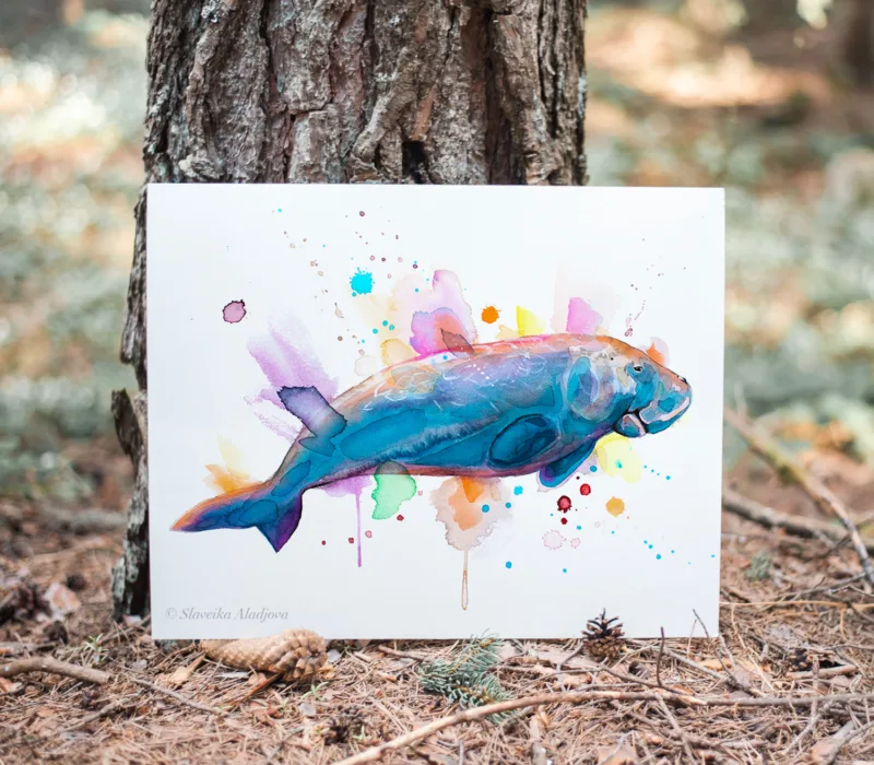 Dugong watercolor painting, limited edition art print by Slaveika Aladjova, view 2