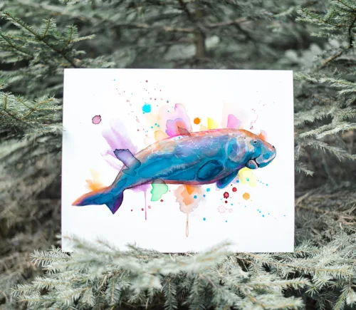 Dugong watercolor painting, limited edition art print by Slaveika Aladjova