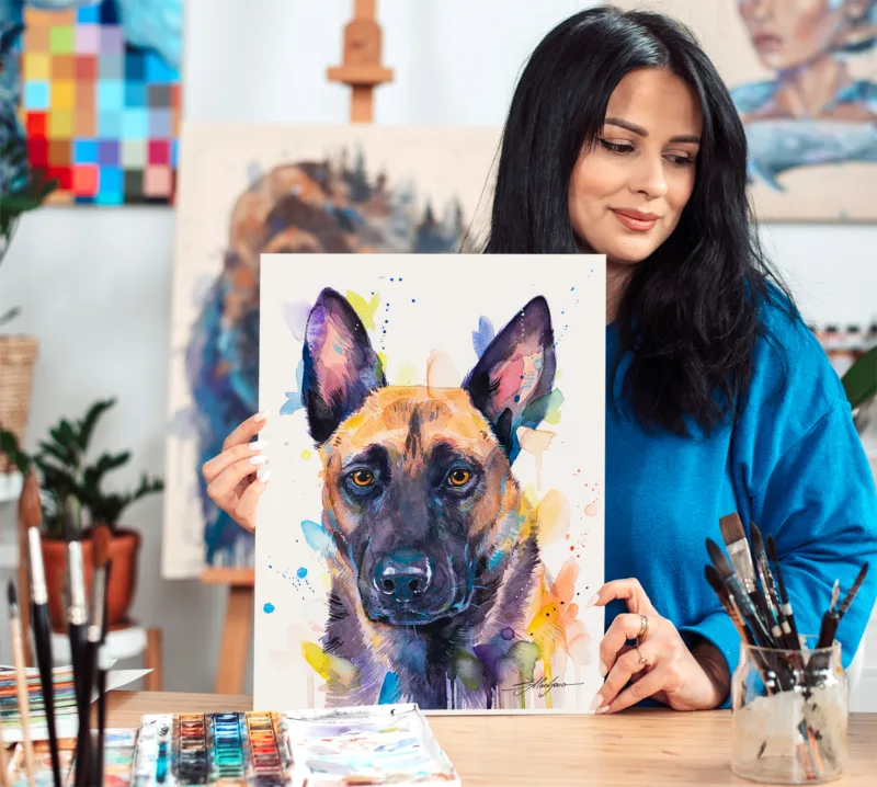 Belgian Malinois watercolor painting, limited edition art print by Slaveika Aladjova, view 4