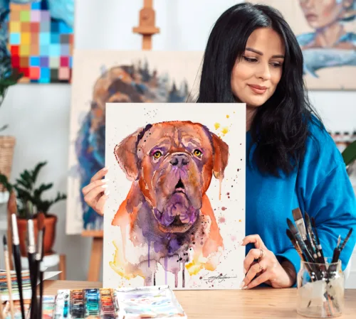 Dogue de Bordeaux watercolor painting, limited edition art print by Slaveika Aladjova, view 2
