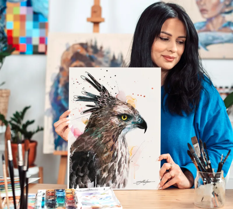 Changeable hawk-eagle watercolor painting, limited edition art print by Slaveika Aladjova, view 2