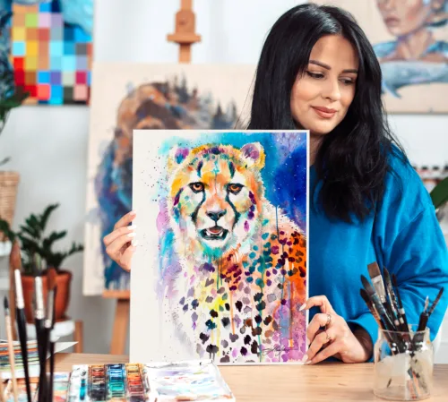 Cheetah watercolor painting, limited edition art print by Slaveika Aladjova, view 2