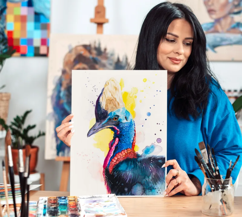 Cassowary watercolor painting, limited edition art print by Slaveika Aladjova