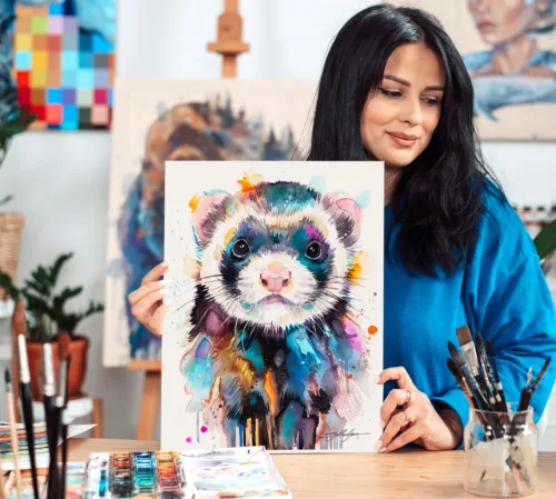 Ferret Ferret watercolor painting, limited edition art print by Slaveika Aladjova