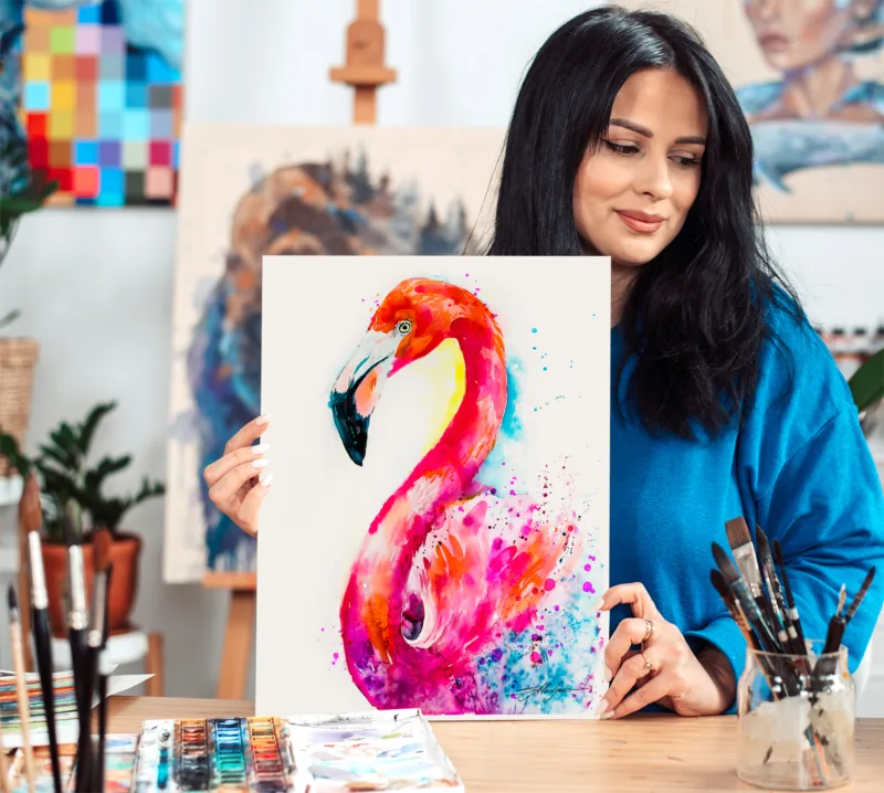 Flamingo watercolor painting, limited edition art print by Slaveika Aladjova, view 2
