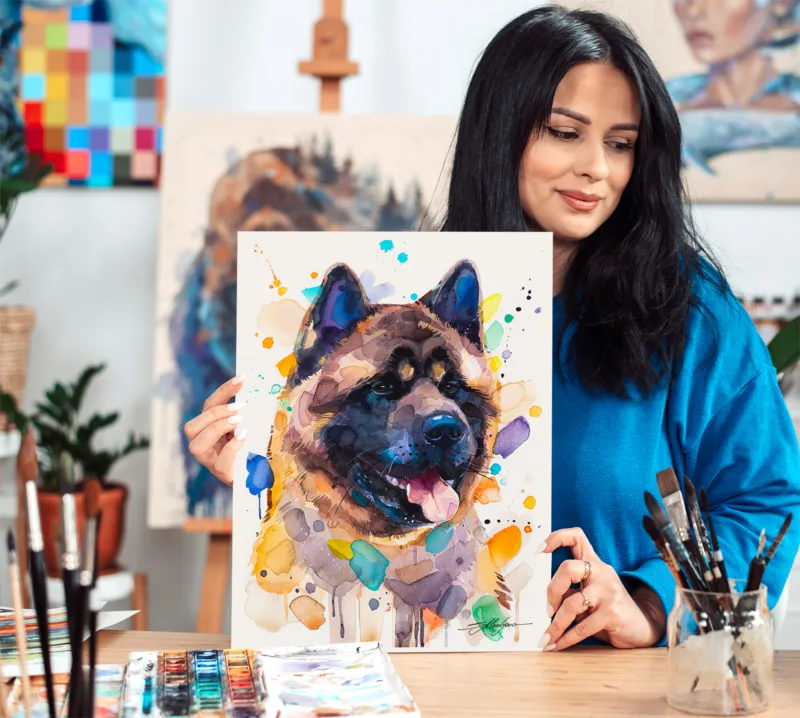American Akita watercolor painting, limited edition art print by Slaveika Aladjova, view 3