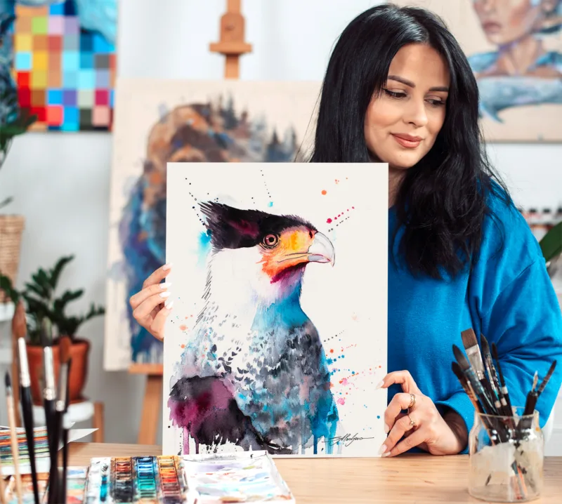 Crested caracara watercolor painting, limited edition art print by Slaveika Aladjova
