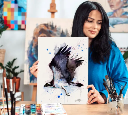 Osprey in flight watercolor painting, limited edition art print by Slaveika Aladjova, view 2
