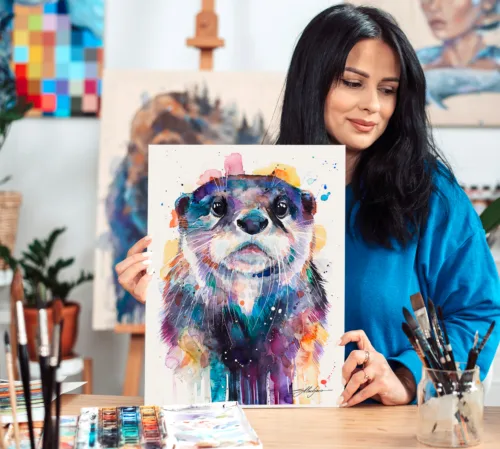 Home 9 Otter watercolor painting with wet fur and whiskers, limited edition art print by Slaveika Aladjova, view 2