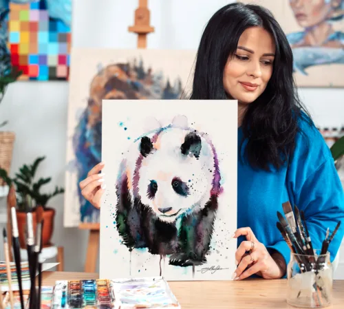 Giant panda watercolor painting, limited edition art print by Slaveika Aladjova, view 2