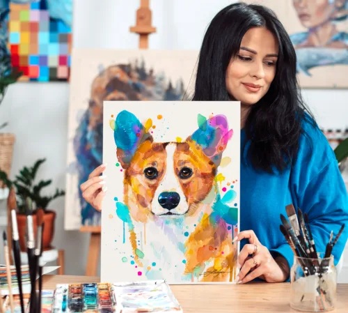 Pembroke Welsh Corgi watercolor painting, limited edition art print by Slaveika Aladjova, view 2