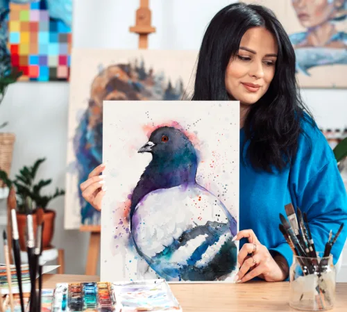 Pigeon watercolor painting, limited edition art print by Slaveika Aladjova, view 2