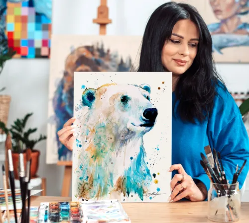 Polar bear watercolor painting, limited edition art print by Slaveika Aladjova, view 2