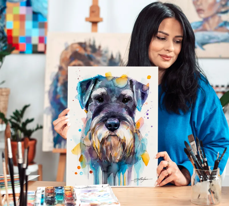 Schnauzer watercolor painting, limited edition art print by Slaveika Aladjova