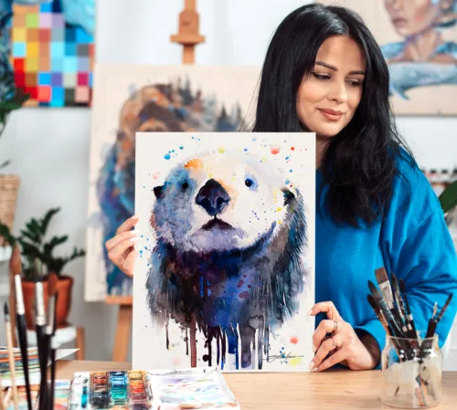 Sea Otter watercolor painting print by Slaveika Aladjova Sea otter face watercolor painting, limited edition art print by Slaveika Aladjova