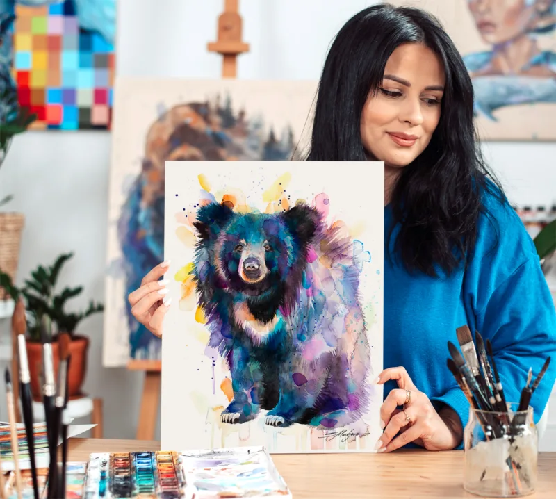 Sloth bear watercolor painting, limited edition art print by Slaveika Aladjova