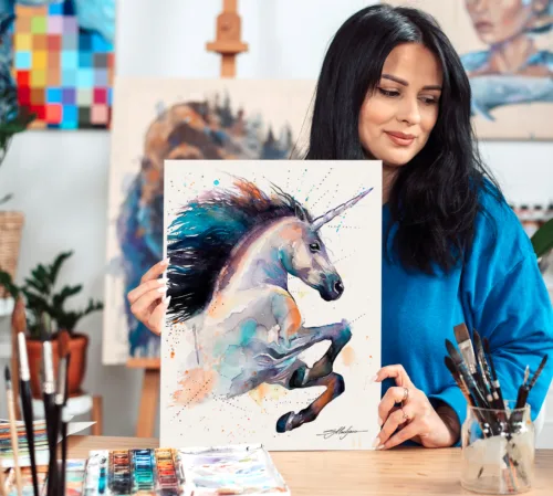 Unicorn watercolor painting, limited edition art print by Slaveika Aladjova