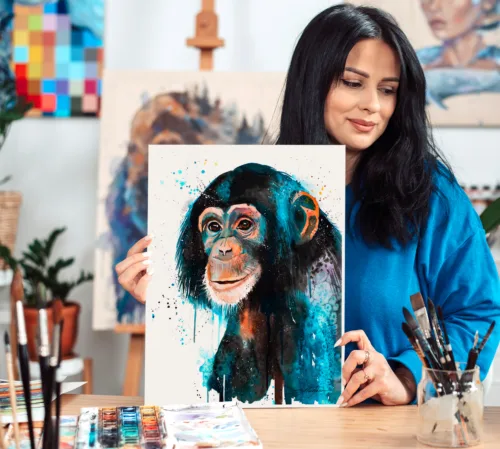 Baby Chimp Chimpanzee watercolor painting print by Slaveika Aladjova Baby chimpanzee watercolor painting, limited edition art print by Slaveika Aladjova