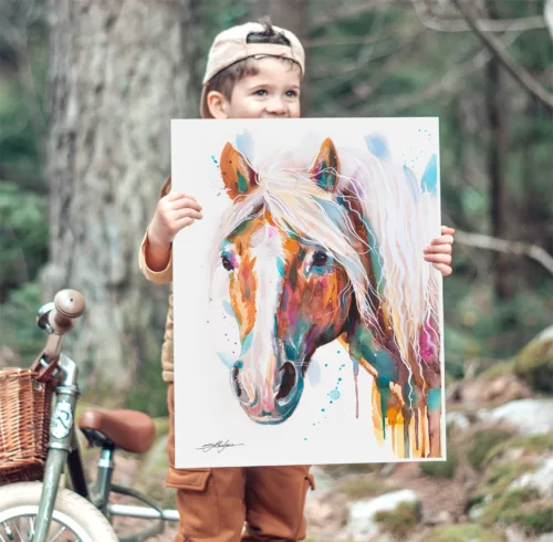 Haflinger horse watercolor painting, limited edition art print by Slaveika Aladjova