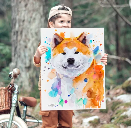 Akita Inu watercolor painting, limited edition art print by Slaveika Aladjova, view 2