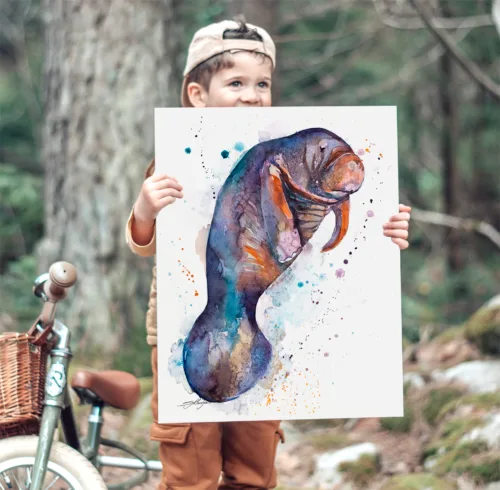 Manatee watercolor painting, limited edition art print by Slaveika Aladjova