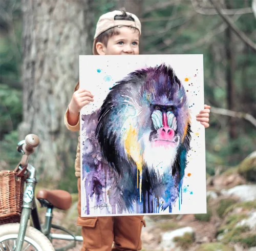 Mandrill Mandrill watercolor painting, limited edition art print by Slaveika Aladjova
