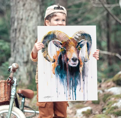 Mouflon watercolor painting, limited edition art print by Slaveika Aladjova, view 2