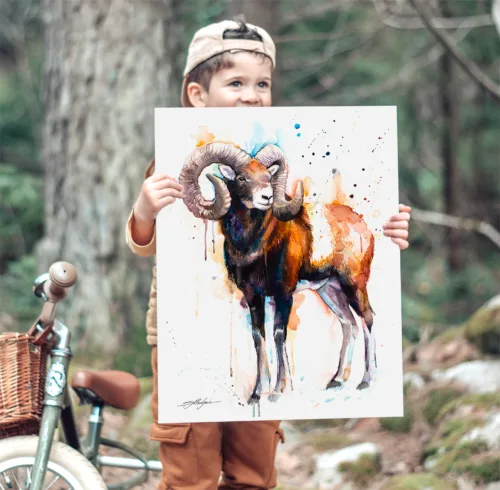 Mouflon ram watercolor painting, limited edition art print by Slaveika Aladjova, view 2