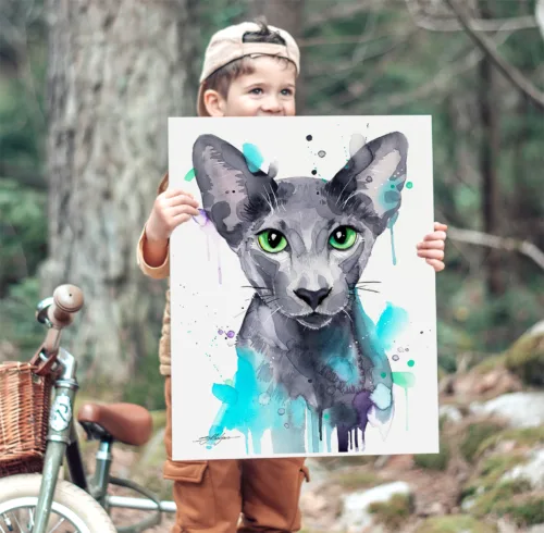 Oriental Shorthair cat watercolor painting, limited edition art print by Slaveika Aladjova, view 2