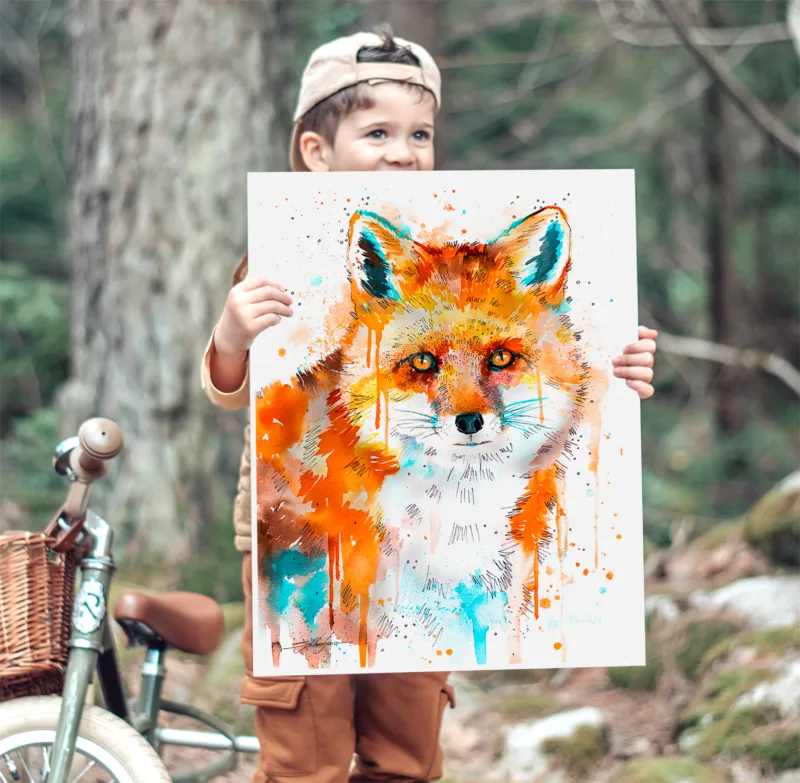 Sitting red fox watercolor painting, limited edition art print by Slaveika Aladjova, view 3