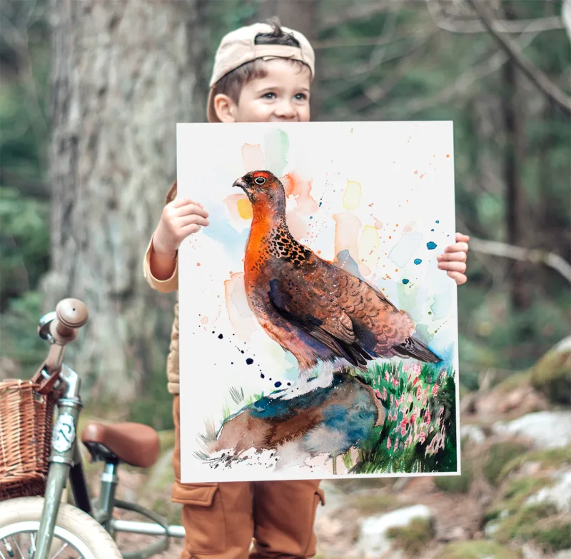 Red grouse watercolor painting, limited edition art print by Slaveika Aladjova