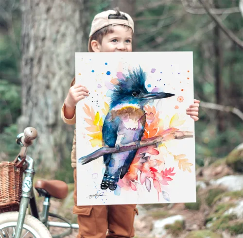 Belted kingfisher watercolor painting, limited edition art print by Slaveika Aladjova, view 2