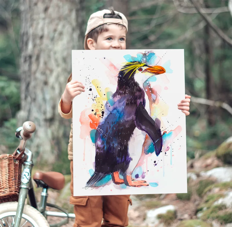 Royal penguin watercolor painting, limited edition art print by Slaveika Aladjova