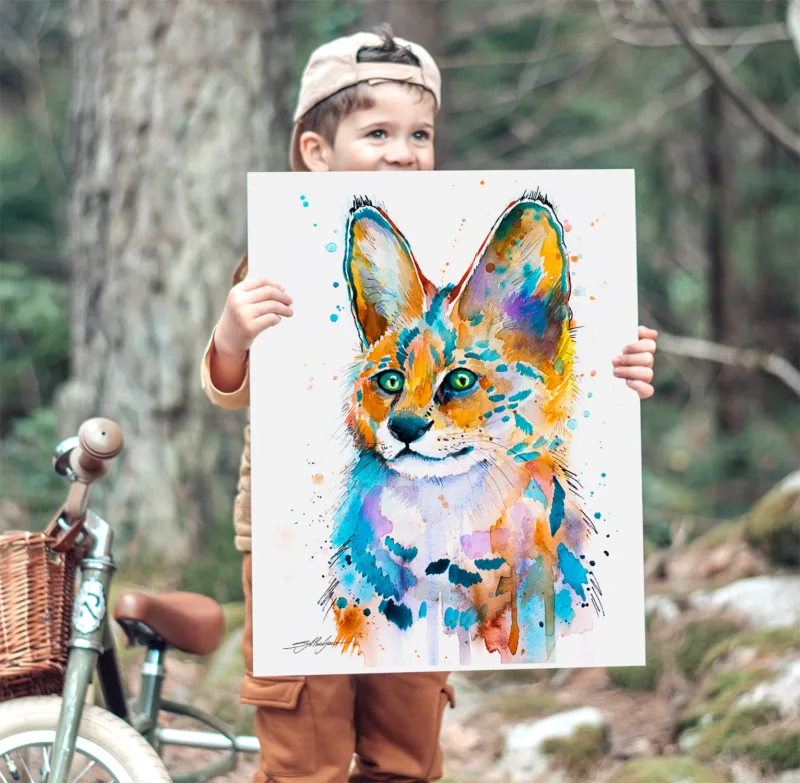Serval watercolor painting, limited edition art print by Slaveika Aladjova, view 2
