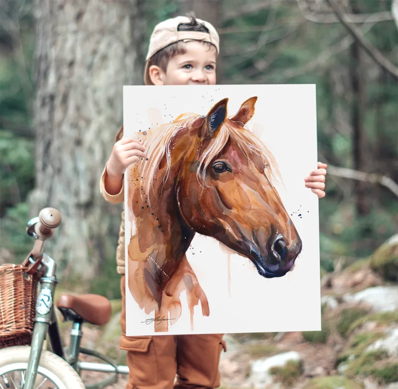 Suffolk Punch horse watercolor painting, limited edition art print by Slaveika Aladjova