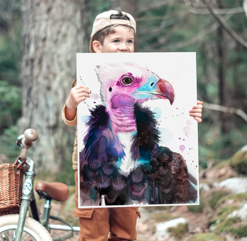 White-headed vulture watercolor painting, limited edition art print by Slaveika Aladjova, view 2