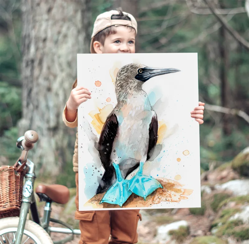 Blue-footed booby watercolor painting, limited edition art print by Slaveika Aladjova
