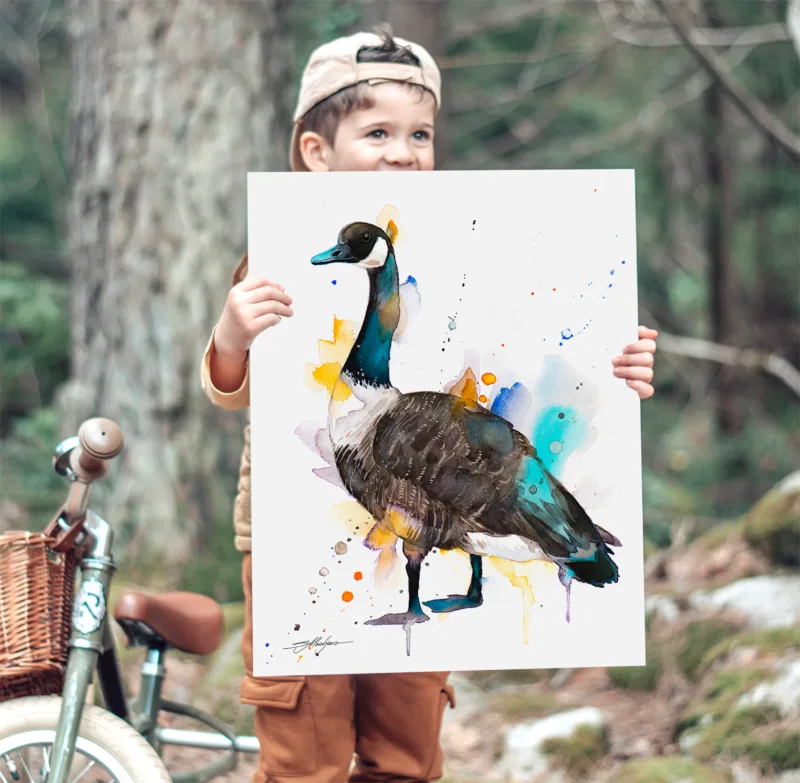 Canada goose watercolor painting, limited edition art print by Slaveika Aladjova
